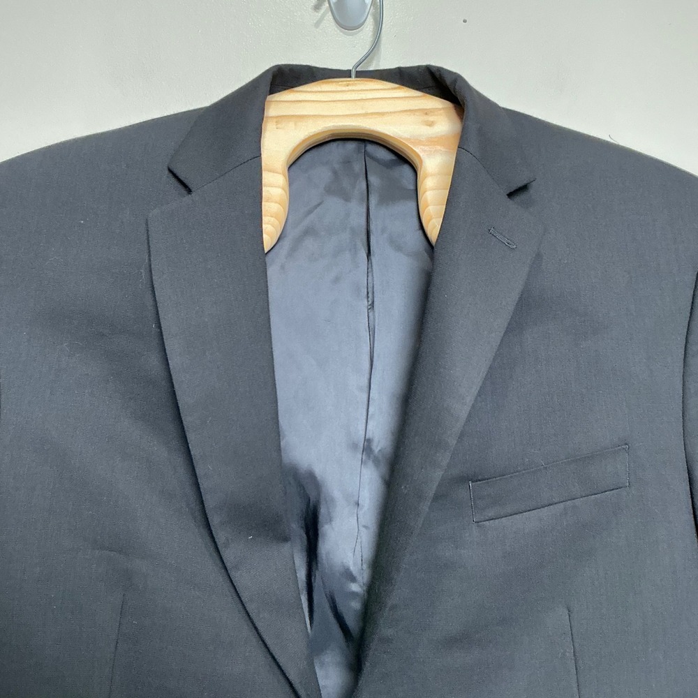 Calvin Klein Blazer Mens 44L Black Wool Blend Two Button Suit Jacket - Picture 3 of 6